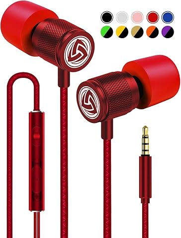 LUDOS ULTRA Earphones In-Ear Headphones with Mic, Earphones with Microphone and Volume Control, Crystal-Clear Audio, Balanced Highs And Lows, Memory Foam, Durable Cable, Bass for Computer, PC