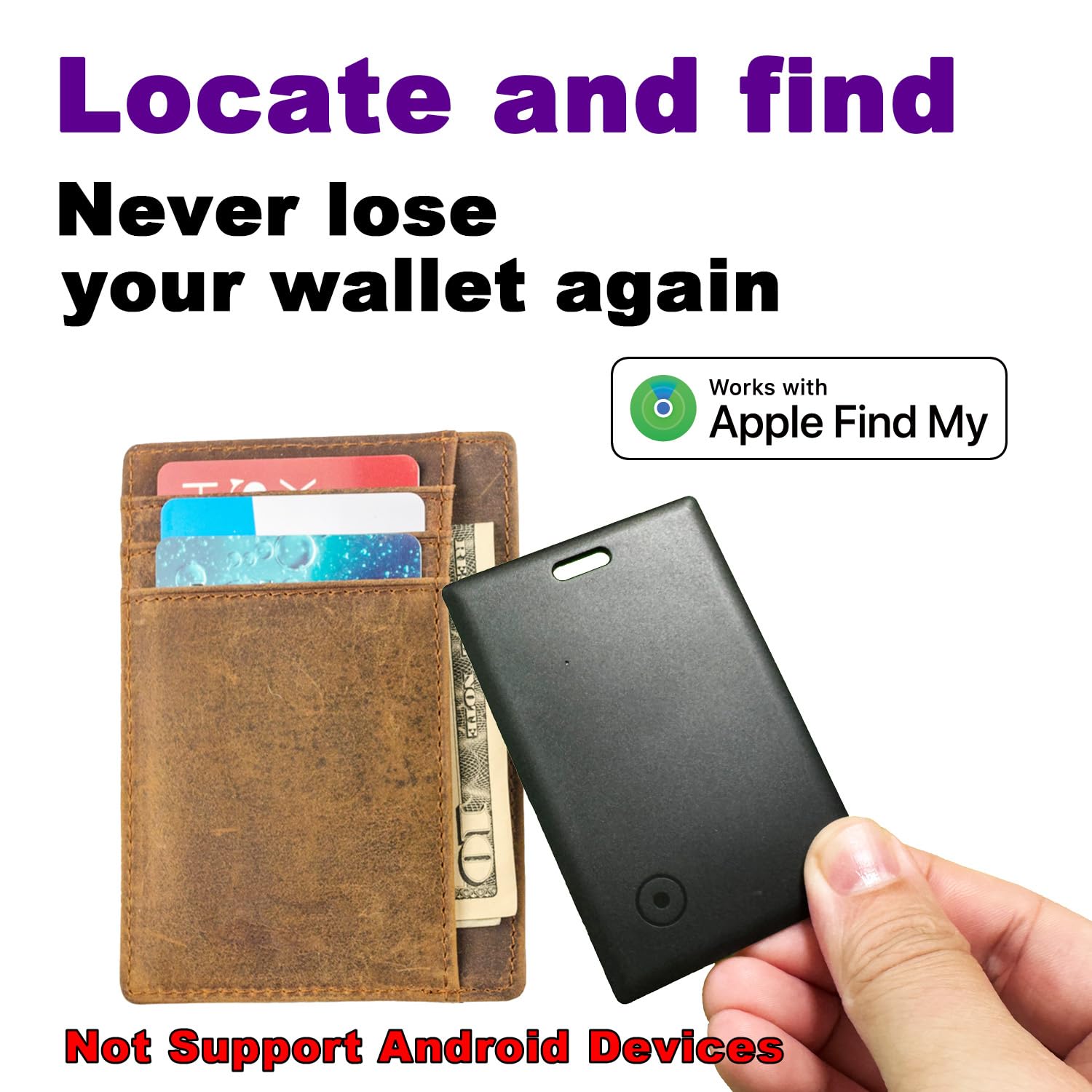 Slim Wallet Tracker Card with Find My Network - Works Like AirTag, Locate Your Wallet Easily (Wallet Tracker 2-Pack)