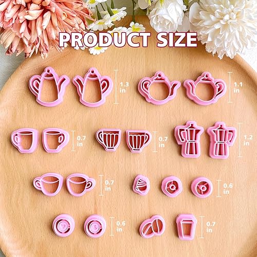 Miniatura 4 de KEOKER Cortadores de arcilla polimérica de café, 19 formas de té de la tarde, cortadores de arcilla polimérica para aretes y fabricación de joyas