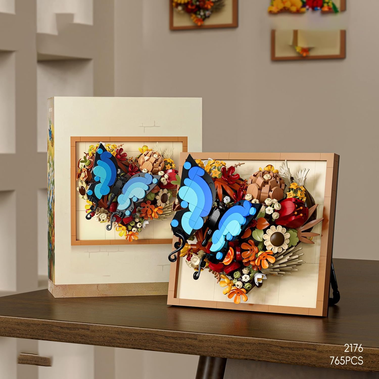 765 PCS Butterfly Flower Building Block Set - Botanical Collection Painting Frame, 3D Wall Art Decoration, Suitable for Women, Birthdays, Anniversaries, Home and Desktop Decoration