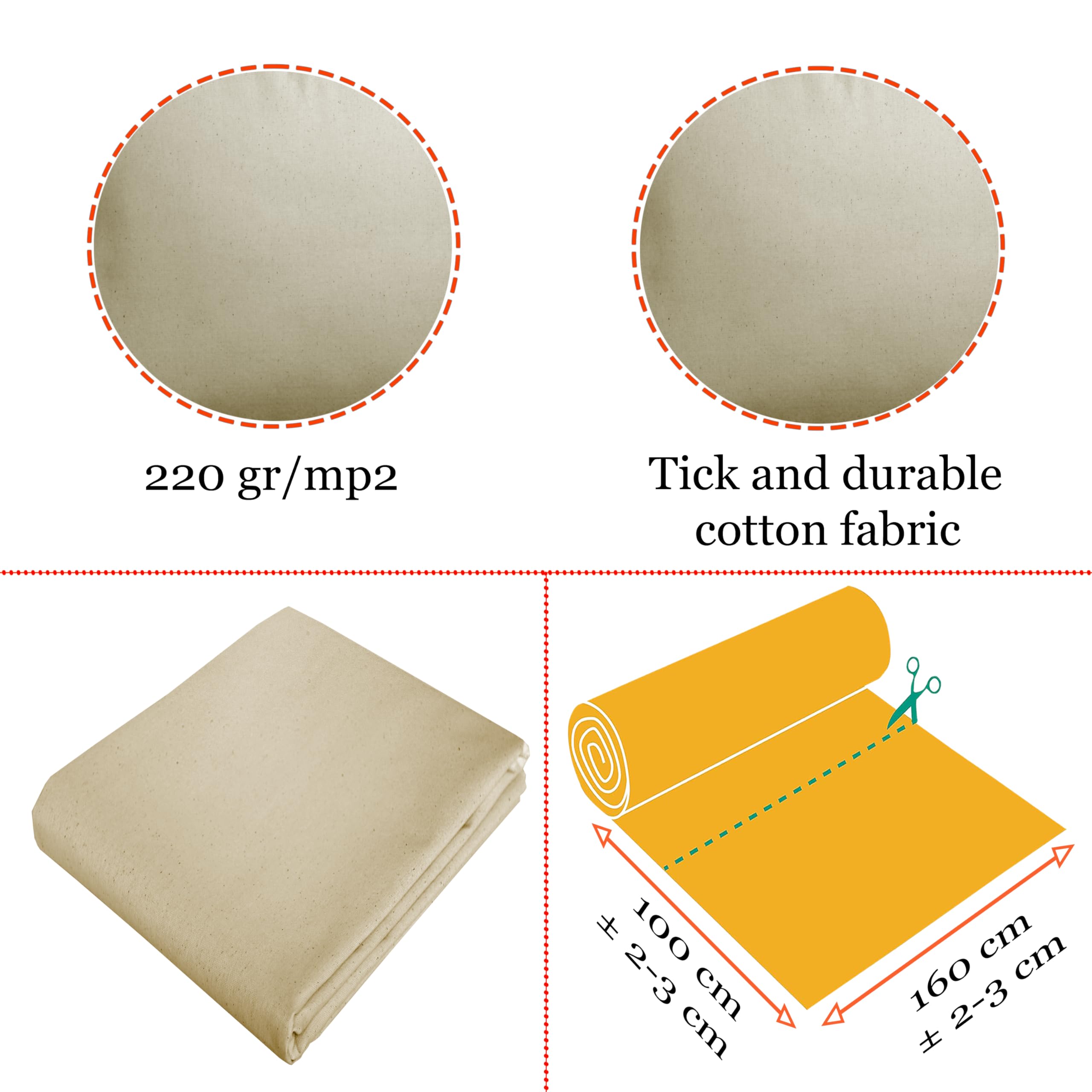 Tessuto spesso e durevole in 100% cotone, larghezza 160 cm, per realizzare federe, sacchetti per la biancheria e altro ancora (crema naturale, 300 cm x 160 cm)