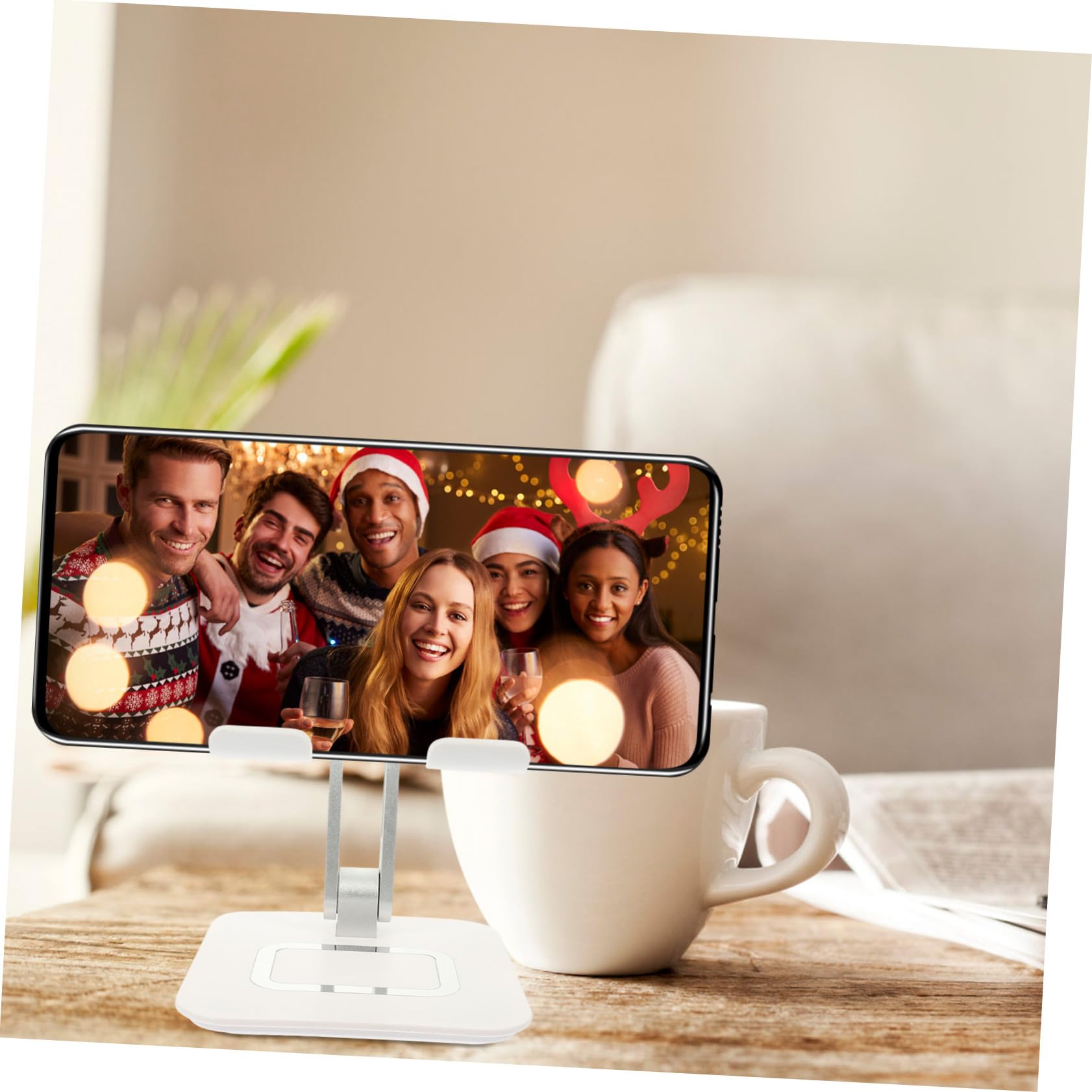 Supporto Telefono da Scrivania Pieghevole in Metallo Regolabile Stand per Tablet e Cellulare Antiscivolo con Base Stabile Portatile per Ufficio e Casa