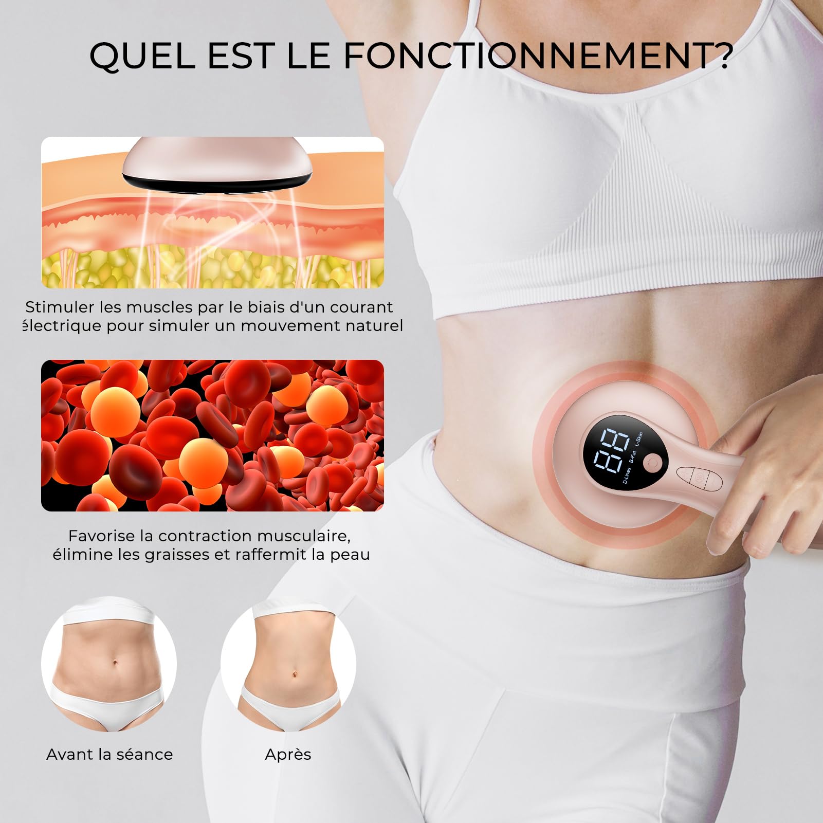 Masseur Anti Cellulite Appareil Massage Minceur Vibra Pro, 4 Têtes de Professionnel Pour La Taille, Ventre, Fesses, Bras, Unisexe, Lifte, Resserre et Masse la Peau (Or Rose)