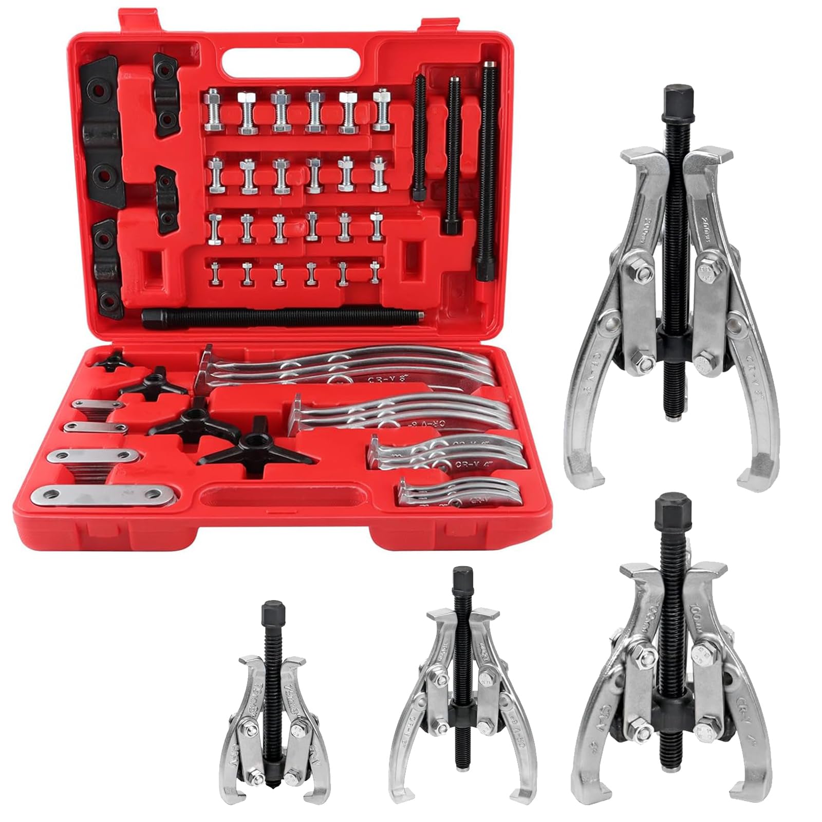 FreeTec Universal Lagerabzieher Set, 3" 4" 6" 8" Lagerabzieher und Innenlager Abziehersatz mit Umkehrbaren Abnehmarmen, 2 & 3-Backen Abzieher Werkzeug für Lager, Riemenscheiben, Zahnräder, Radnaben