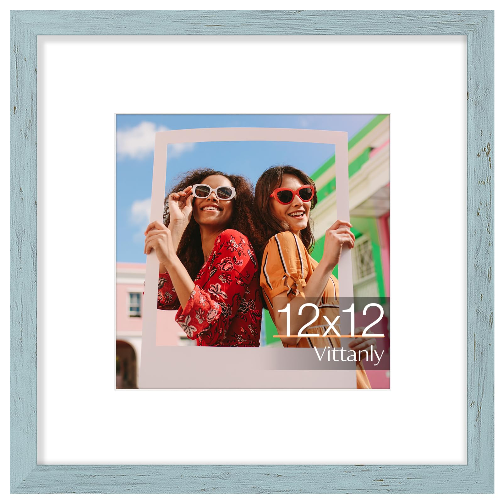 Vittanly 12x12 Picture Frame, Matted for 8x8 Photos, Rustic Blue — image 1