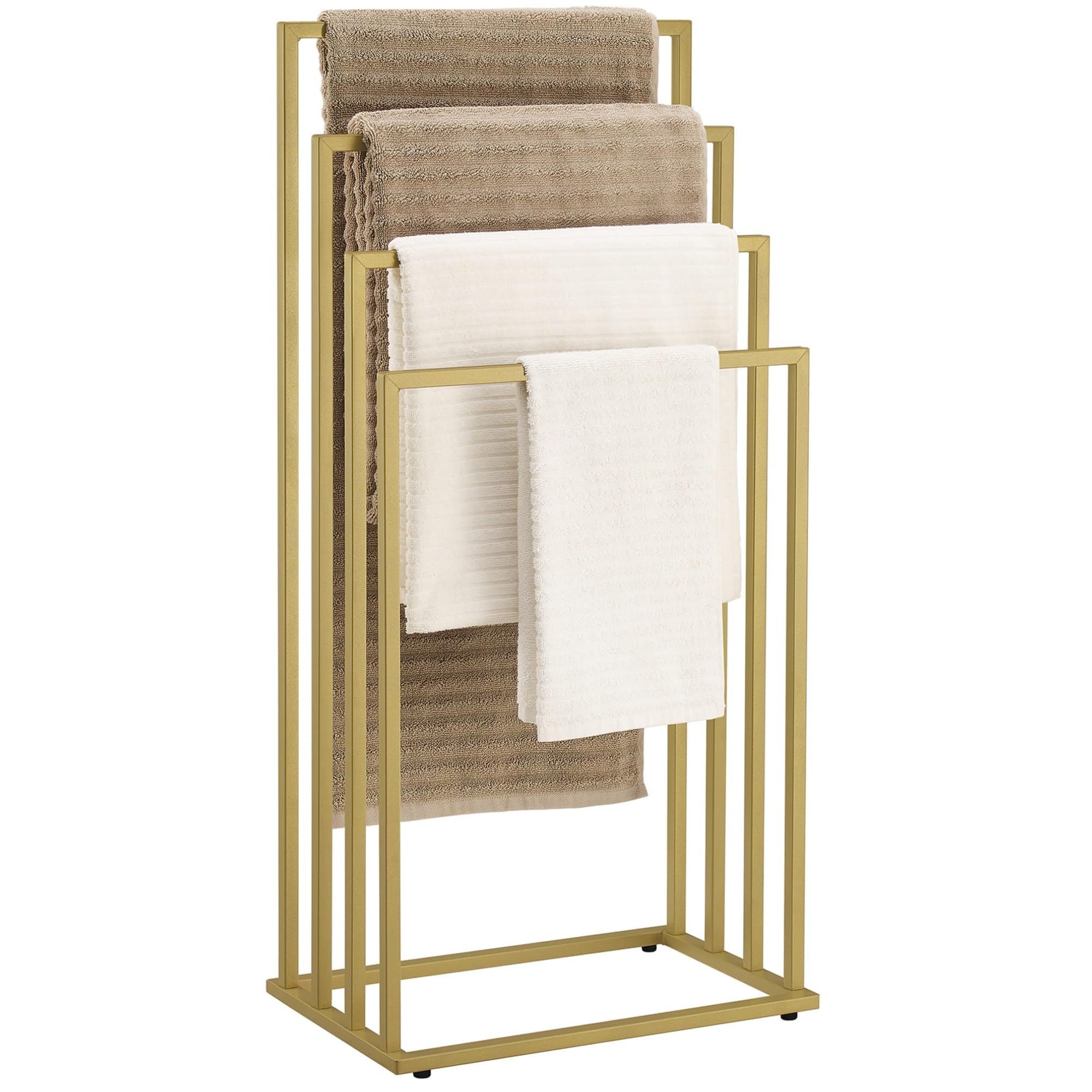 Toallero sin taladrar toallero de metal con 4 barras, toallero de pie, para baño o baño, 4 peldaños, de metal, dorado, 45 x 29 x 93,5 cm (ancho x profundidad x alto)