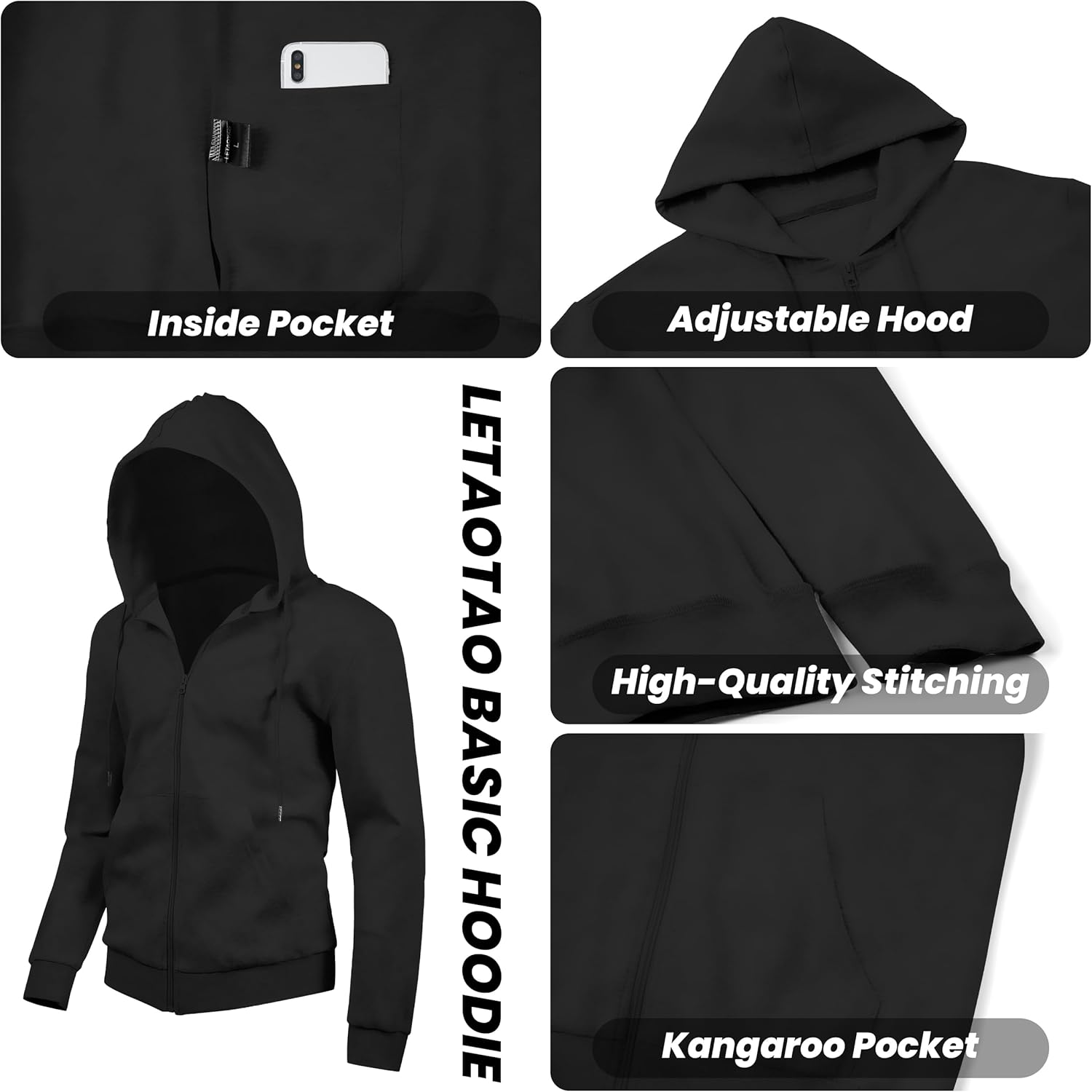 LETAOTAO Lightweight Hoodie Men Zip Up Hooded Sweatshirt Thin Slim Fit Jacket Available in Regular & Tall Sizes - Image 5