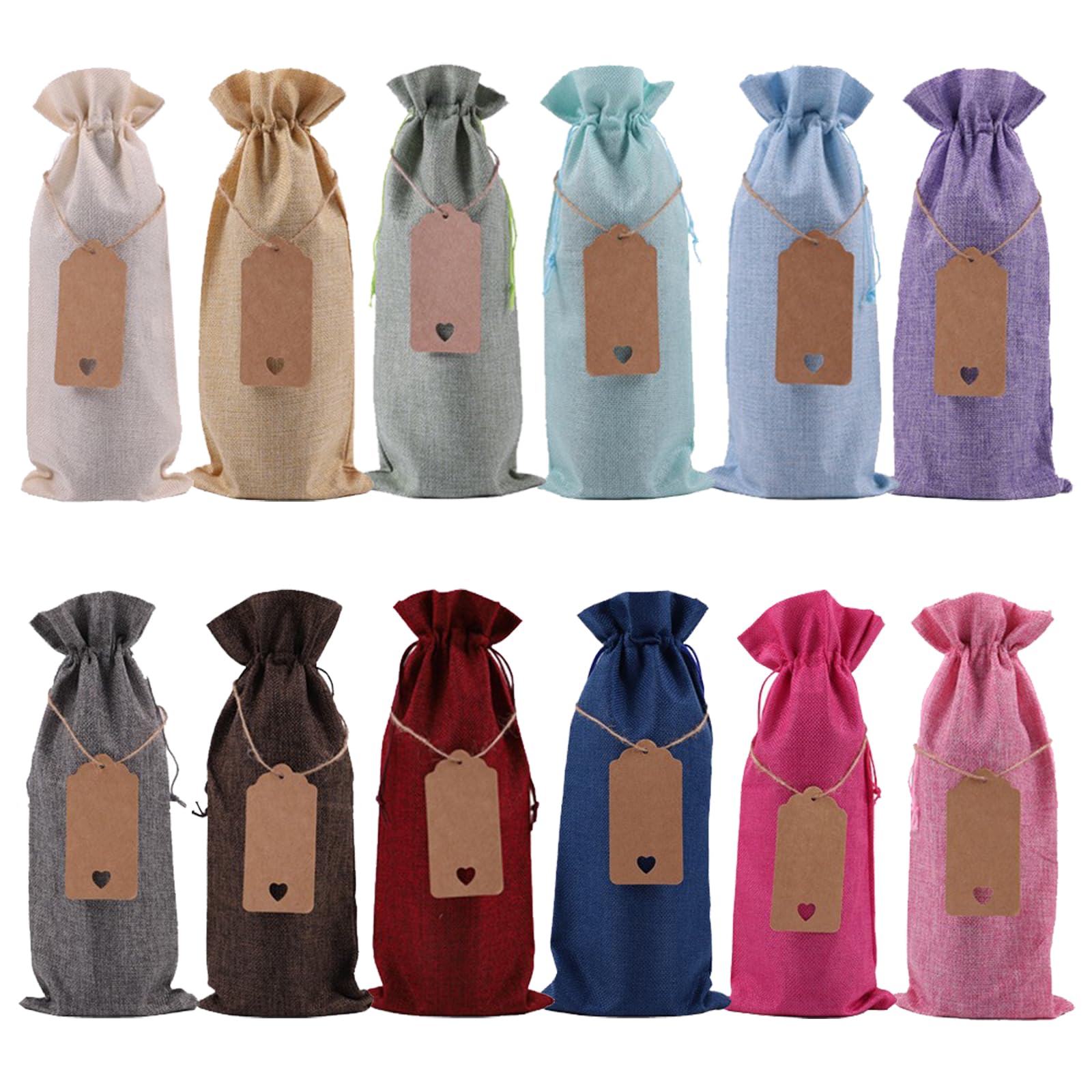 Sacchetti Regalo Bottiglie Sacchetti Di Vino In Tela Con Coulisse, Confezione Da 12 Coperchi Per Bottiglie Di Vino Con Etichette E Corde, Sacchetti