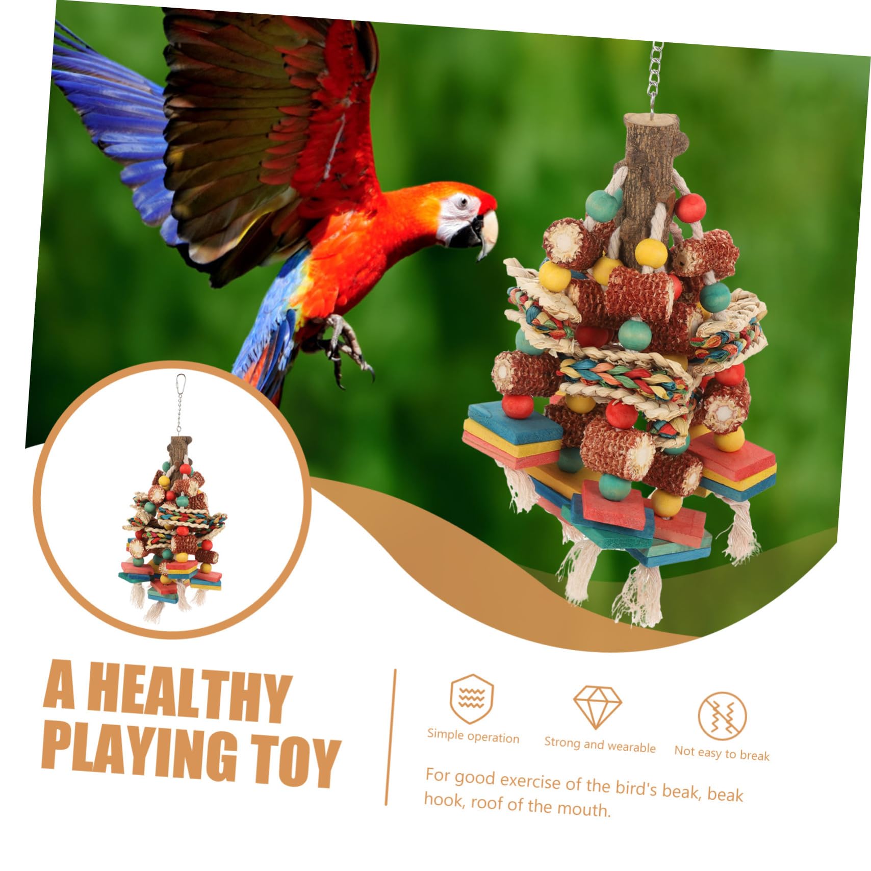 Juguete Masticable Colgante para Loros y Pájaros de Madera Natural Gancho Antideslizante, Juguete para Ejercicio y Entretenimiento