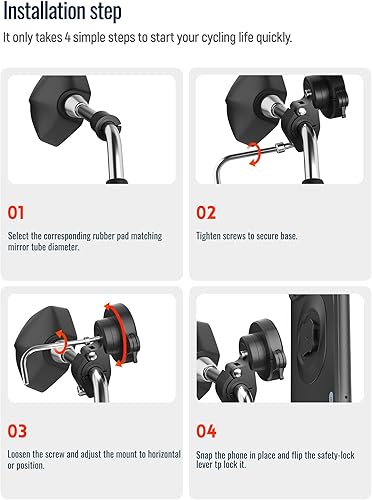 Miniatura 8 de Soporte universal para teléfono con espejo retrovisor para motocicletascooter, soporte universal de metal de liberación rápida para smartphone