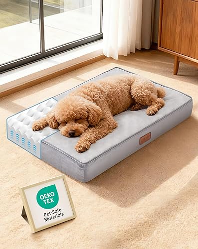 OhGeni Cama ortopédica impermeable para perros y gatos, cama lavable a máquina con espuma de jaula de huevos 25D, parte inferior antideslizante y