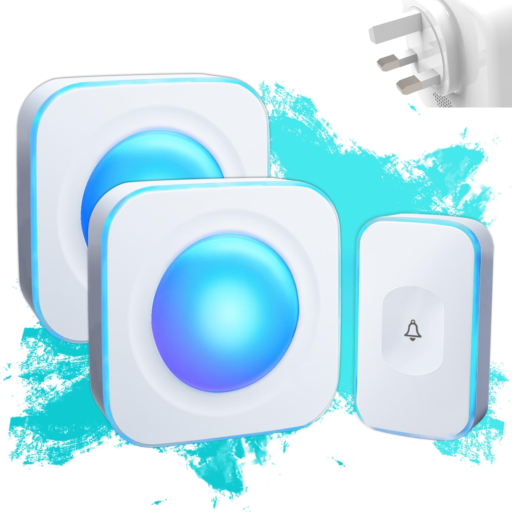 Jsieem 2Receivers 1Button White Wireless Doorbell Plug In 1200 Feet Waterproof Door Bells Wireless Cordless With Battery Door Bell Button Chime & 2 Flashing Light Receivers 36 Melodies 4 Volume Levels For Home, Office