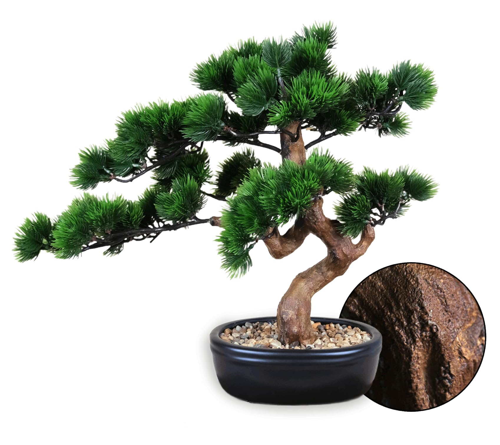 Artificial Bonsai Tree 16" Tall with Realistic Wood and Ceramic Pot, Fake Plants for Home, Bedroom and Office Desk, Japanese Decor
