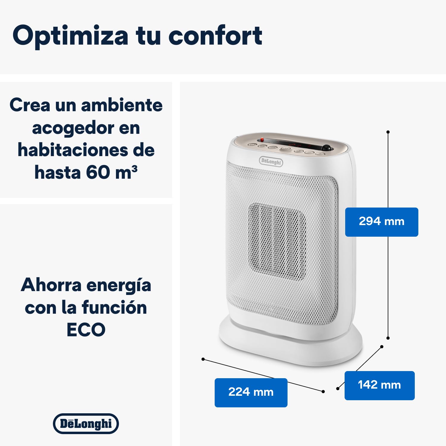 De'Longhi Capsule You&Me HFXR40T20.WB, Calefactor Quiet con Diseño Funcional, Temporizador 24h, Control Digital y Remoto, Termostato de Seguridad, 2 Niveles de Potencia, 2000W, Blanco/Beige