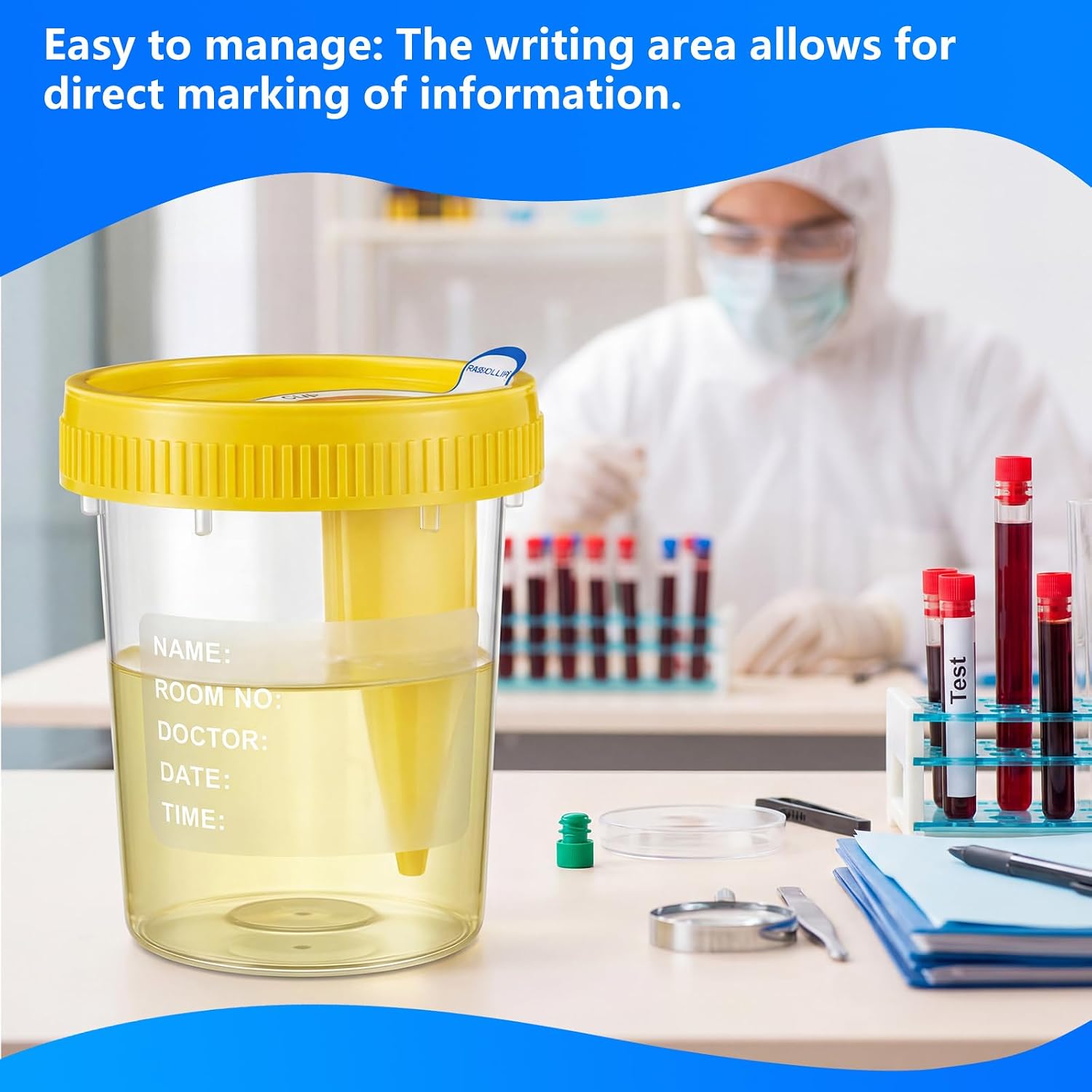 Konohan 25 Pack Vacuum Urine Specimen Cups with Lids, Individually Wrapped Urine Collection 120 Ml, Graduation Scale