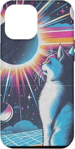 Miniatura 13 de iPhone 12 mini Cat Solar Eclipse - Synthwave Retro Poster Style Case