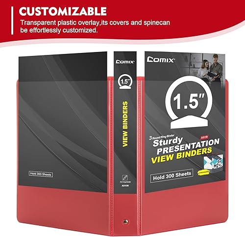 Vista 82 de COMIX Carpeta de 3 anillos de 1 pulgada con cubierta transparente, carpeta de vista de 1 pulgada con capacidad para 200 hojas de papel tamaño carta
