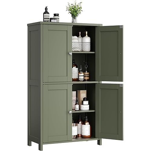Shintenchi Bathroom Storage Cabinet with Doors and Shelves, Floor Cabinets for Washroom Furniture, Laundry Room, Organization with Adjustable Shelf, Green