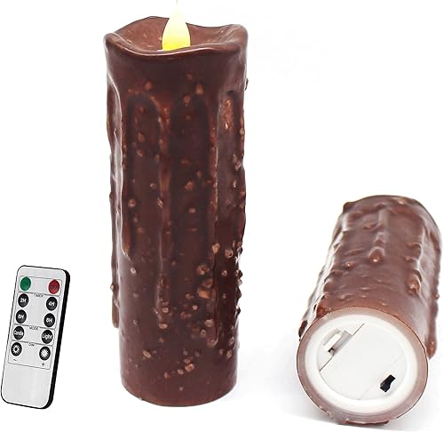 Miniatura 8 de CVHOMEDECO. Velas de pilar LED de cera real sumergidas a mano con control remoto, luces de llama parpadeantes de campo de Primitivas, decoración de