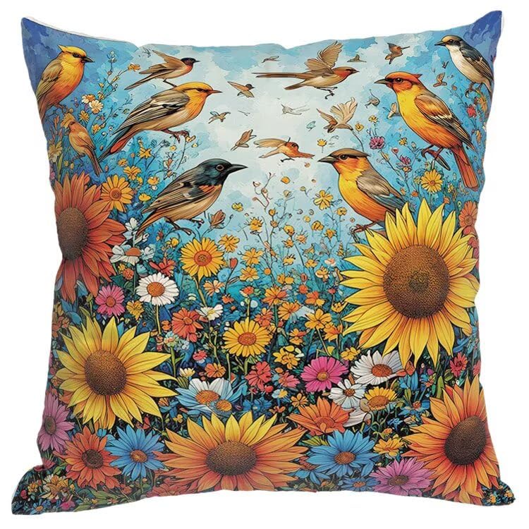 4er Set Bunt Kissenbezug 80x80 Kissenbezüge Outdoor Wasserfest Vogel Kissen, Couchkissen Osterdeko Kissenhülle mit Reißverschluss kopfkissenbezug Dekokissen für Sofa Zuhause Deko Wohnzimmer H2-113 – Bild 3