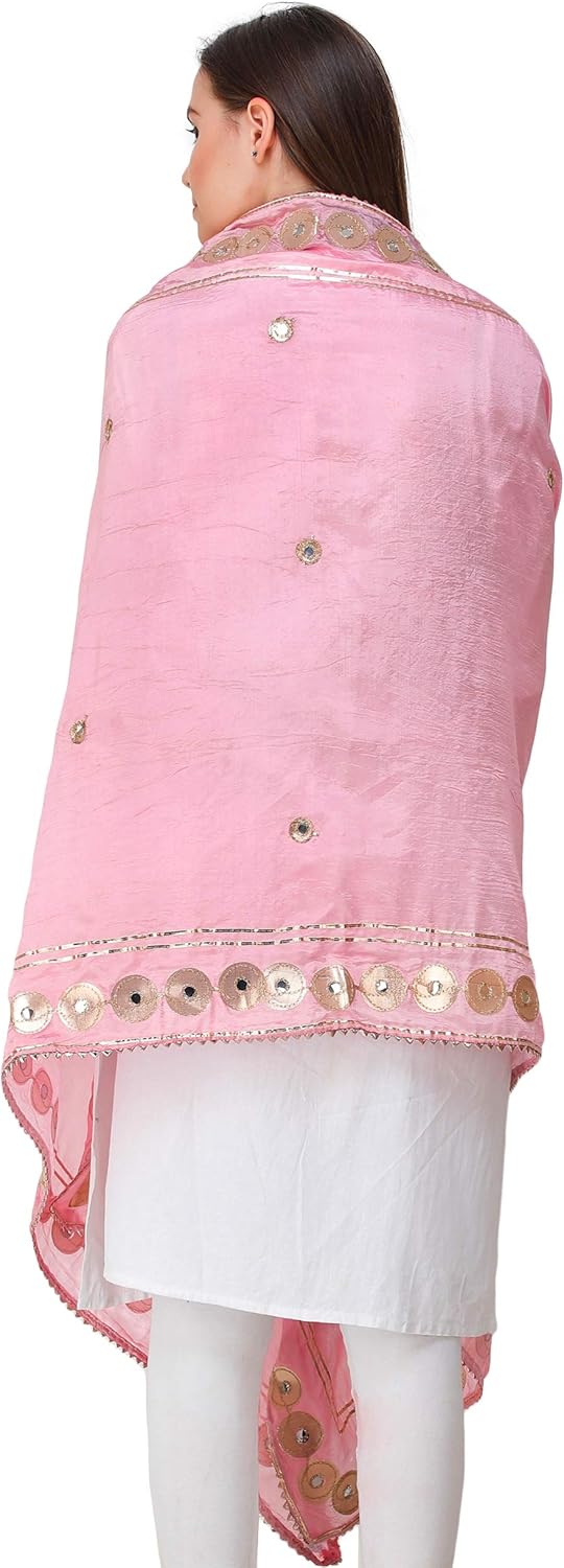 Exotic India Art Silk Dupatta with Embellished and Patch Border | Ethnic Design Stole, Chunni for Women's - Image 3