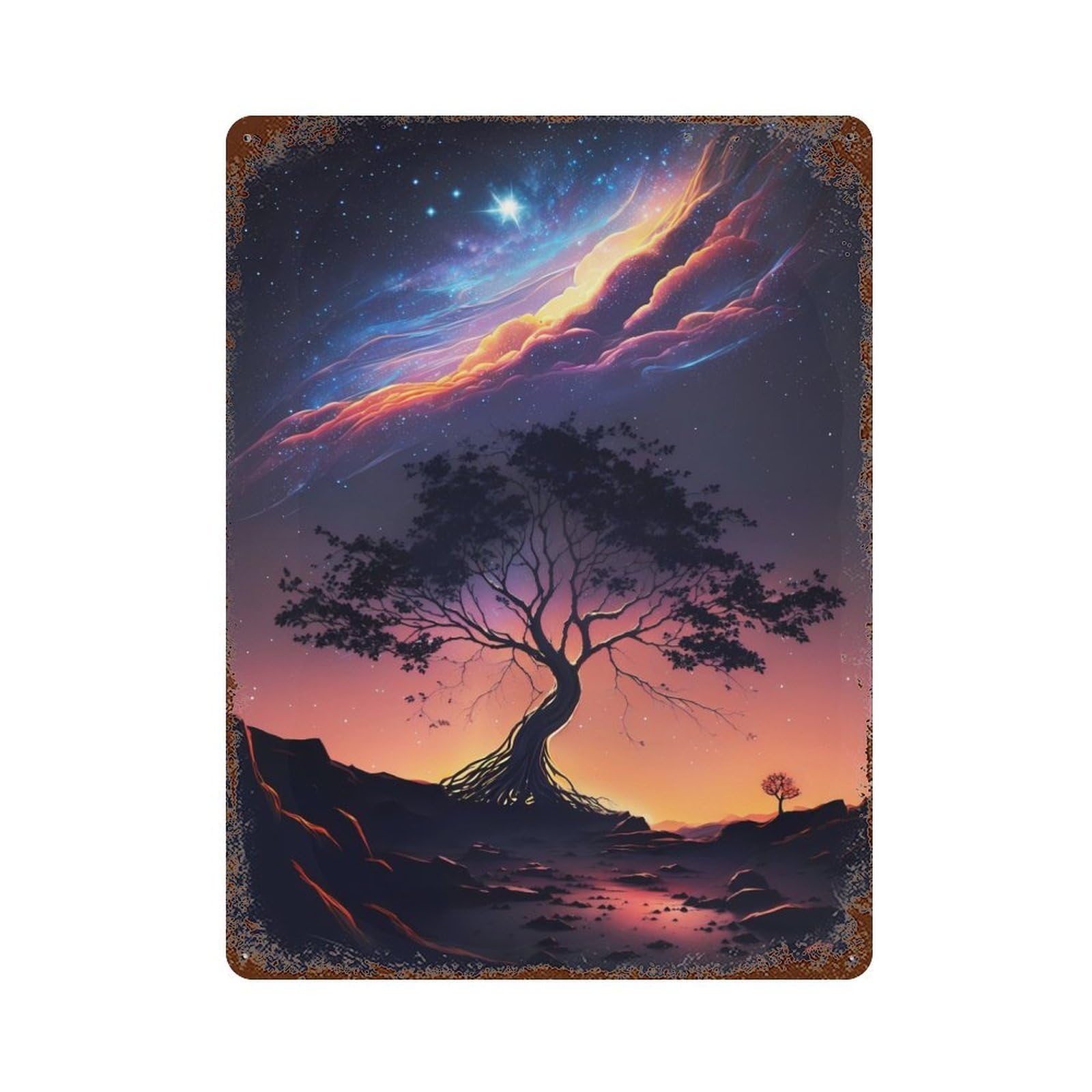 Rust Effect Celestial Roots Rusty Metal Tin Sign 15.7"x11.8", Old School Wall Decor for Pub, Kitchen And Man Cave Decor