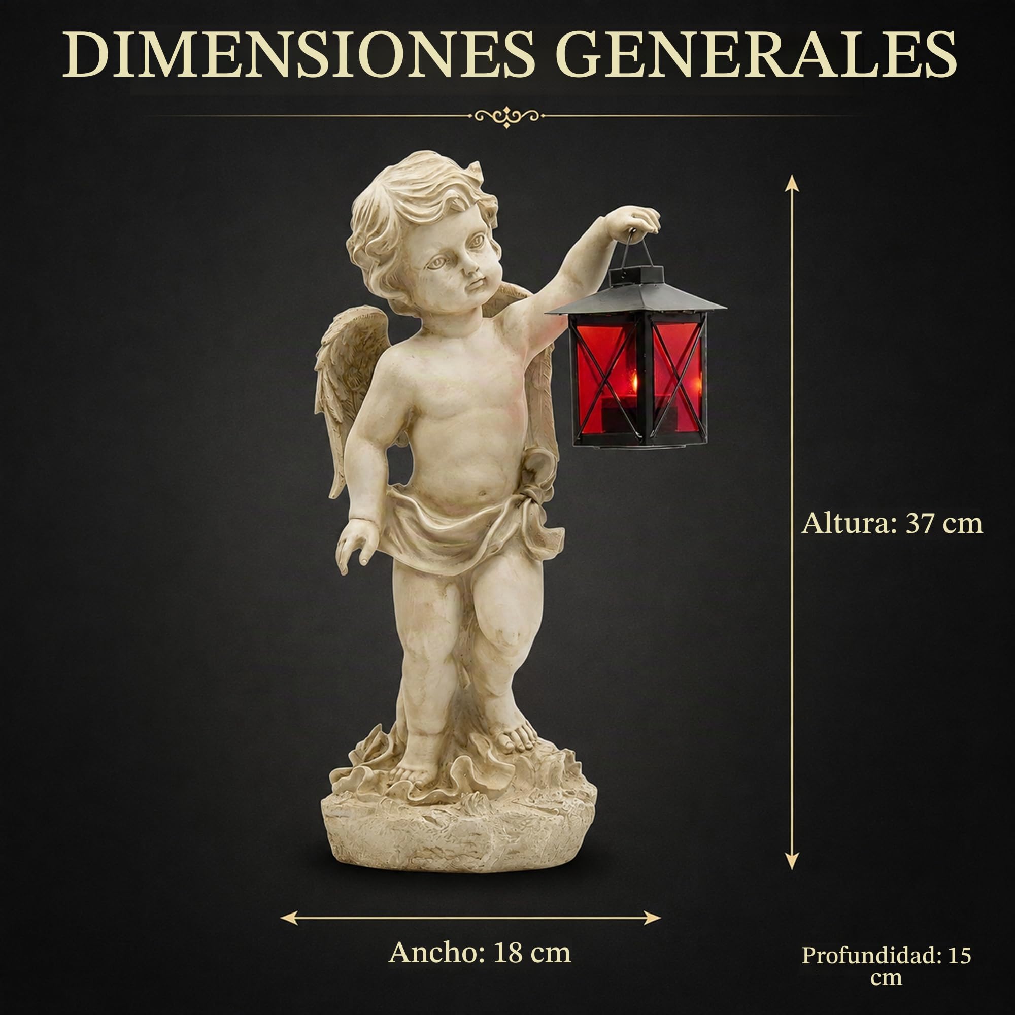 Ángel por Cementerio con farolillo Rojo Decoración de jardín 37cm Resistente a la Intemperie