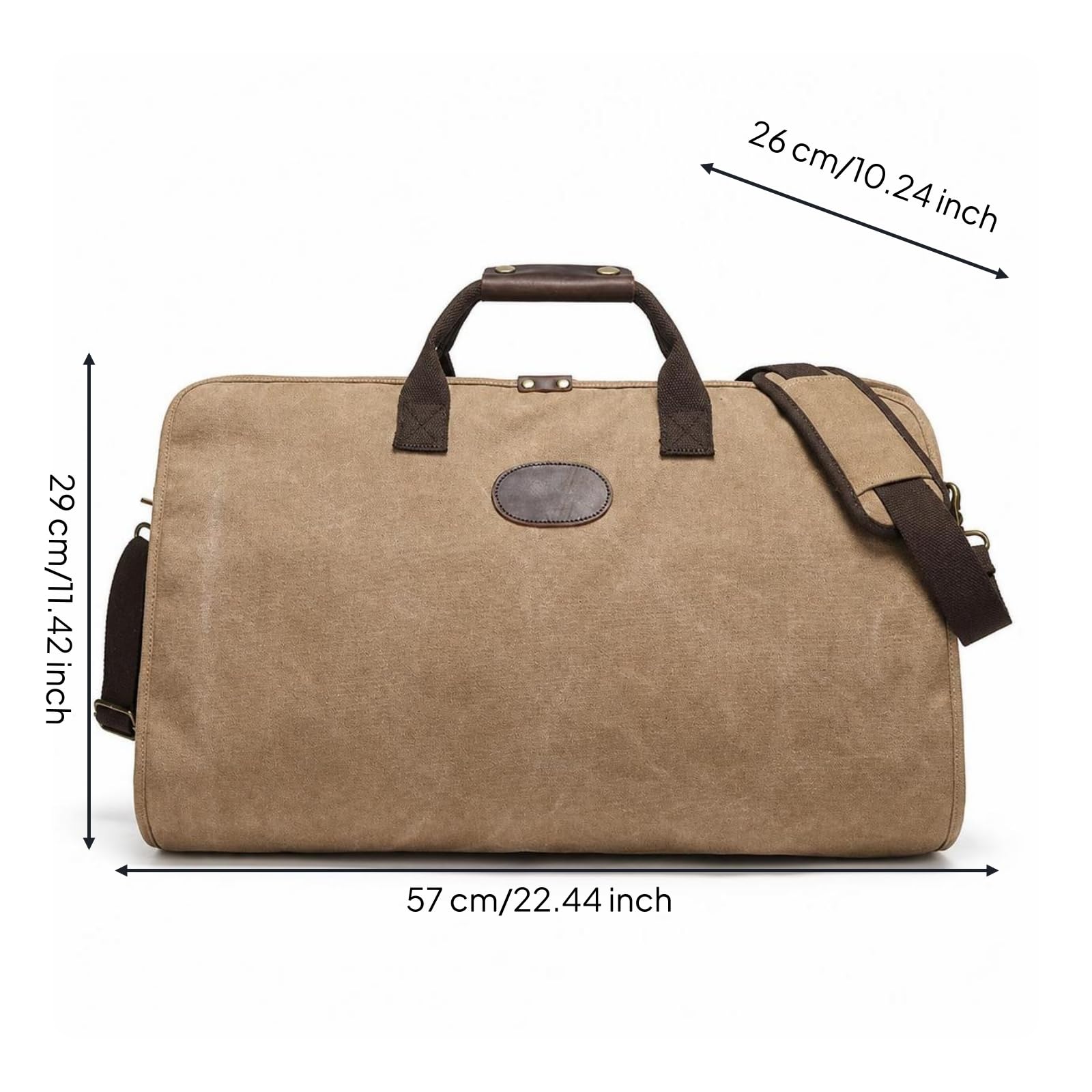 Borsa da Viaggio Pieghevole Borsone Duffel Trolley Valigia Tela con Tracolla Regolabile Manici Rinforzati Struttura Rigida in Tela E Pelle Adatta a, Array, Cachi