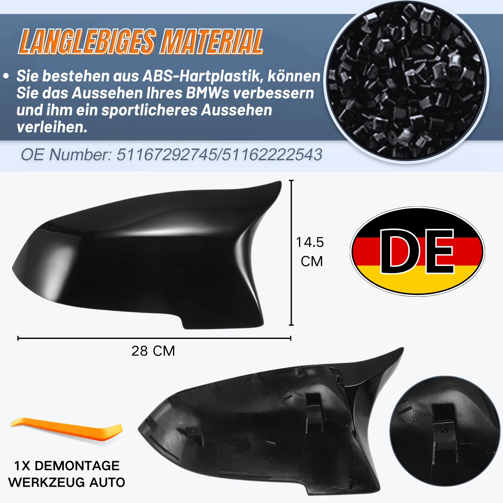 Spiegelkappen Außenspiegel für BMW 1 2 3 4er F20 F21 F22 F23 F87 F30 F31 F34 F32 F33 F36 X1 (E84) Tuning Zubehör Aussen Accessoires - Optik Schwarz Glänzend