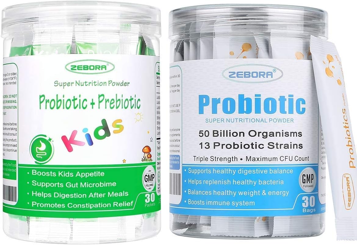 ZEBORAProbiotics for Women, Men and Kids Age 3+, Prebiotics and Probiotics Powder for Digestive and Immune Health – Support Healthy-Respiratory-System Gluten Free and Non GMO, 30 Bags