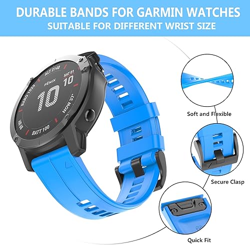 Vista 4 de OVERSTEP Correa de reloj de silicona suave compatible con Garmin Fenix 5X Band 1.024 in de ancho para Fenix 6X/Fenix 7X/Fenix 5X Plus/Fenix 6X
