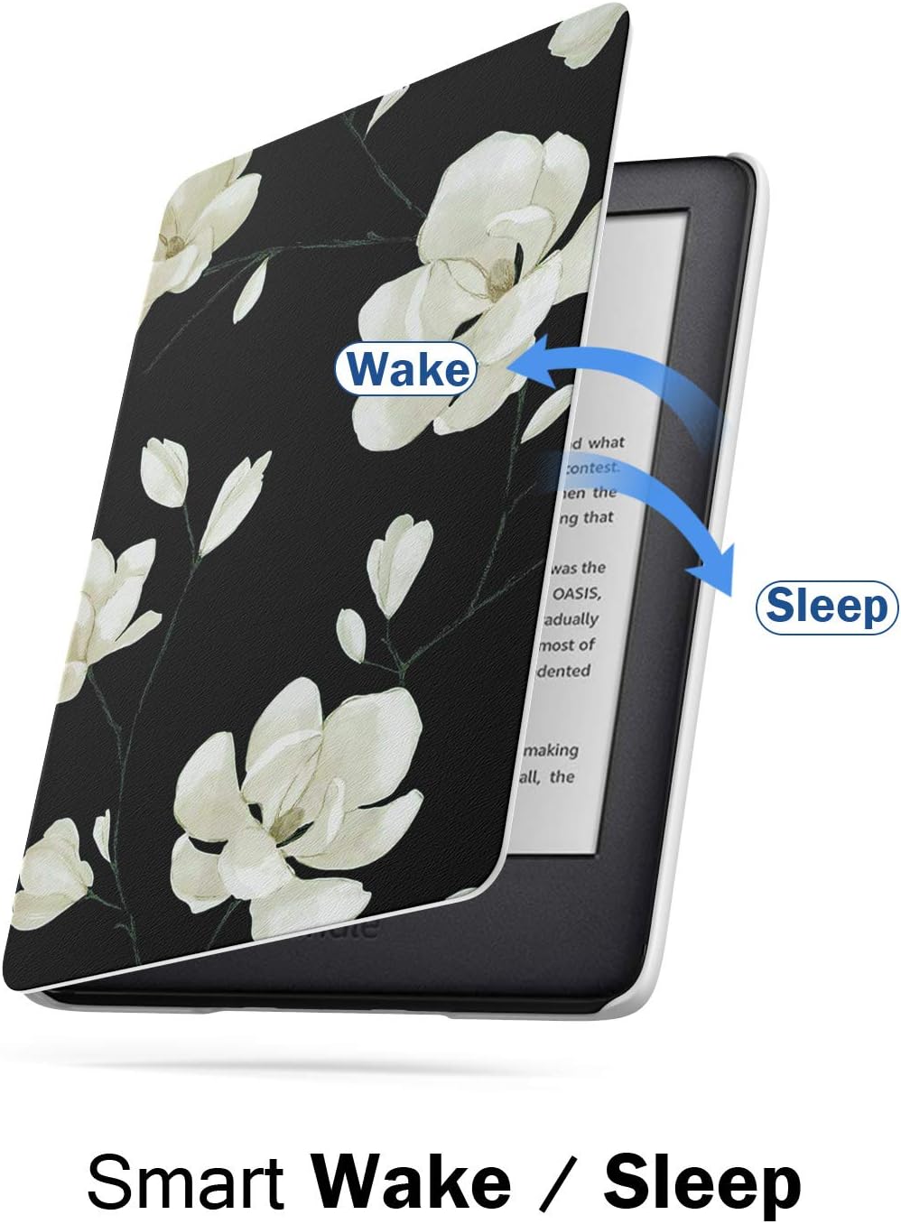 MoKo Case Fits All-New Kindle (10th Generation - 2019 Release Only), Thinnest Protective Shell Cover with Auto Wake/Sleep, Will Not Fit Kindle Paperwhite 10th Generation 2018 - Black & White Magnolia