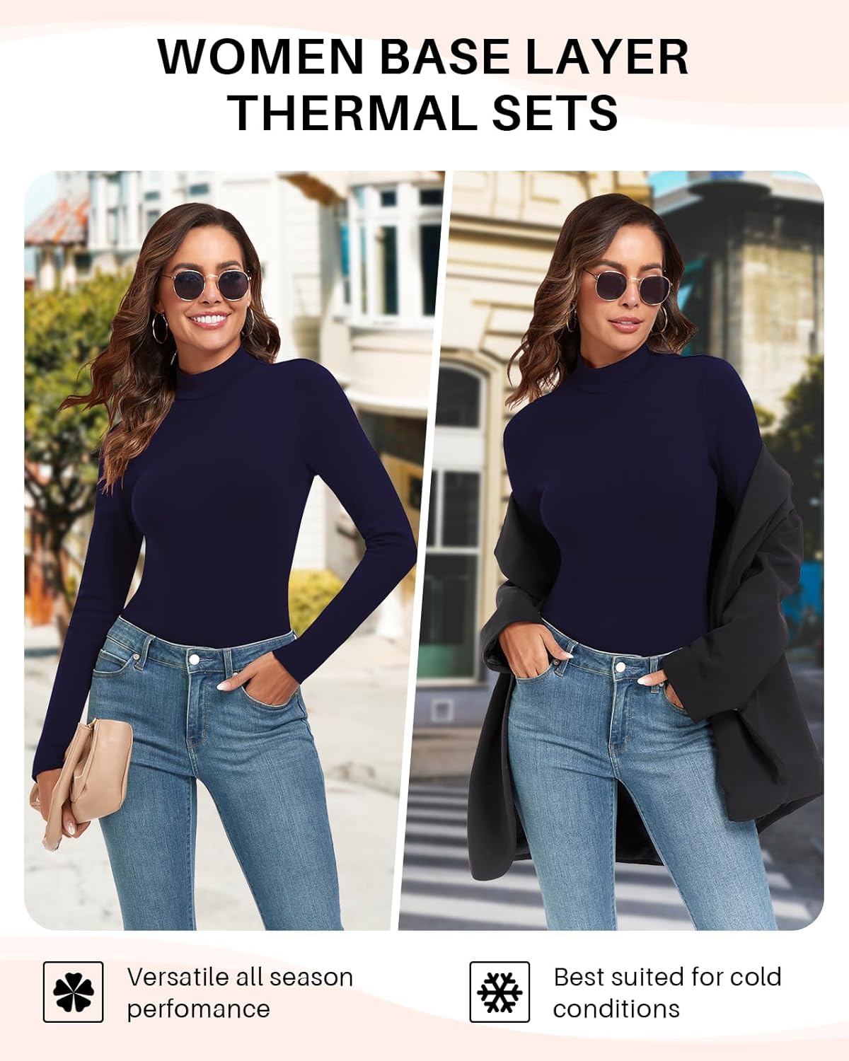 WOWENY Mock Neck Thermal Underwear Set For Women Long Johns Base Layer Fleece Lined Top And Bottom Cold Weather - Image 4