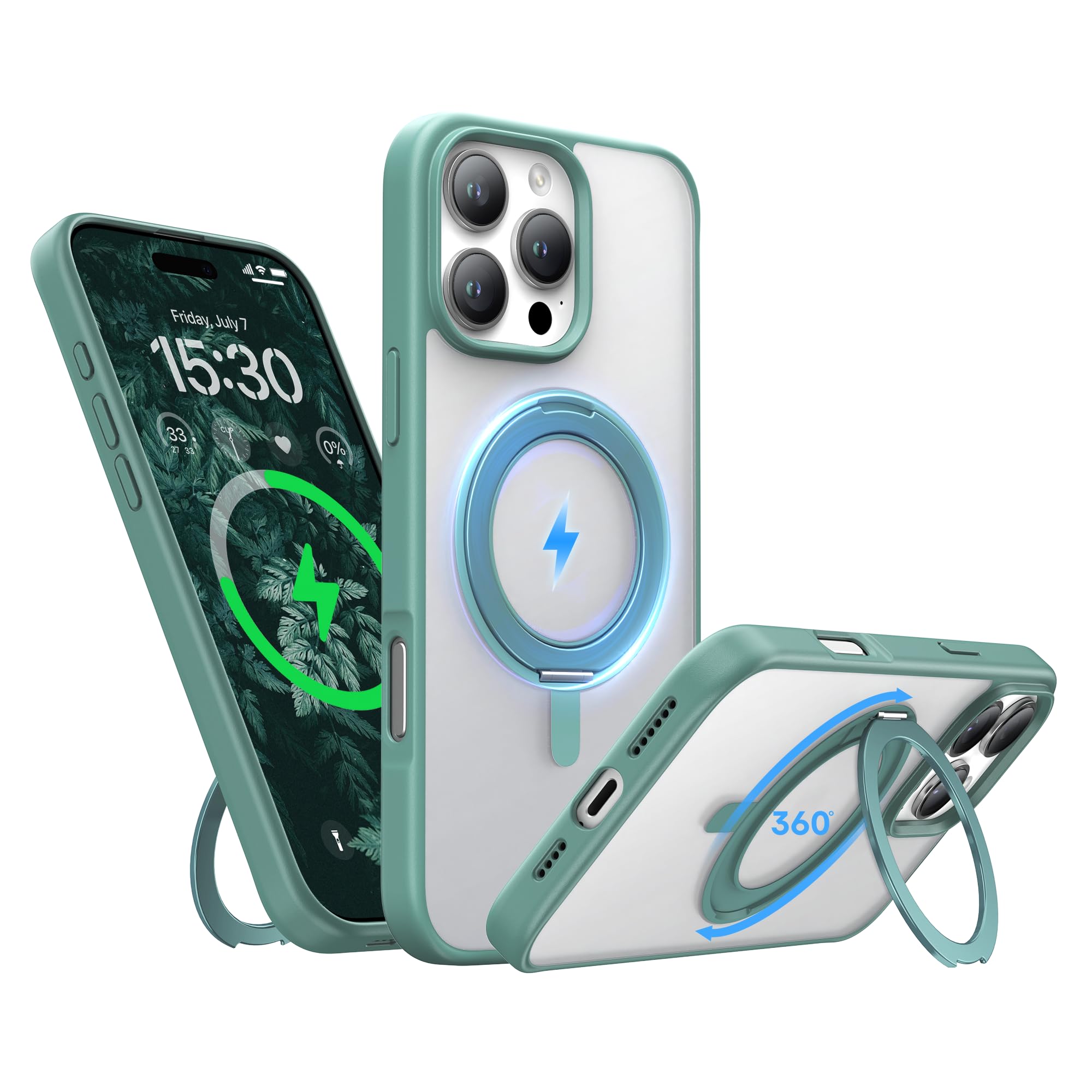 Niunisi for iPhone 16 Pro Max Case 6.9-Inch with Magnetic 360° Ring Stand Compatible with MagSafe Frosted Matte Shockproof Protective Phone Cover 6.9"