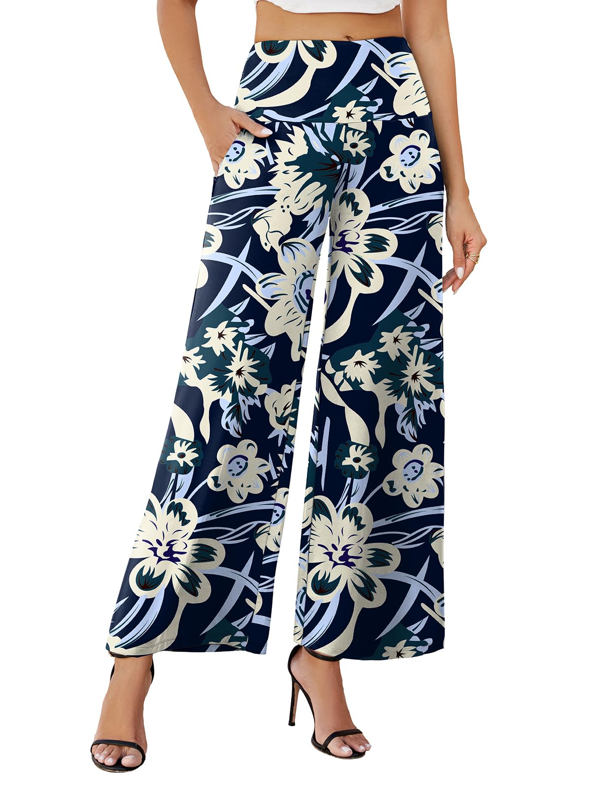 Arolina Womens Stretchy Wide Leg Palazzo Lounge Pants with Pockets Casual Comfy High Waist Palazzo Pants for Women