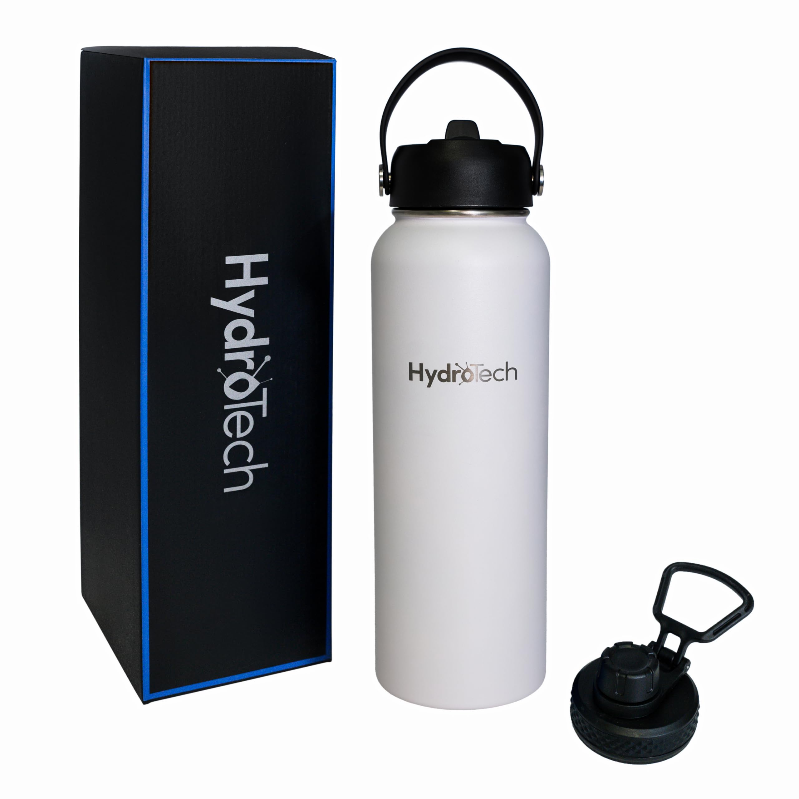 HydroTech Stainless Steel Leak Proof Water Bottle with Double Wall Insulation and 2 Lids (Straw Lid) - 40 OZ.