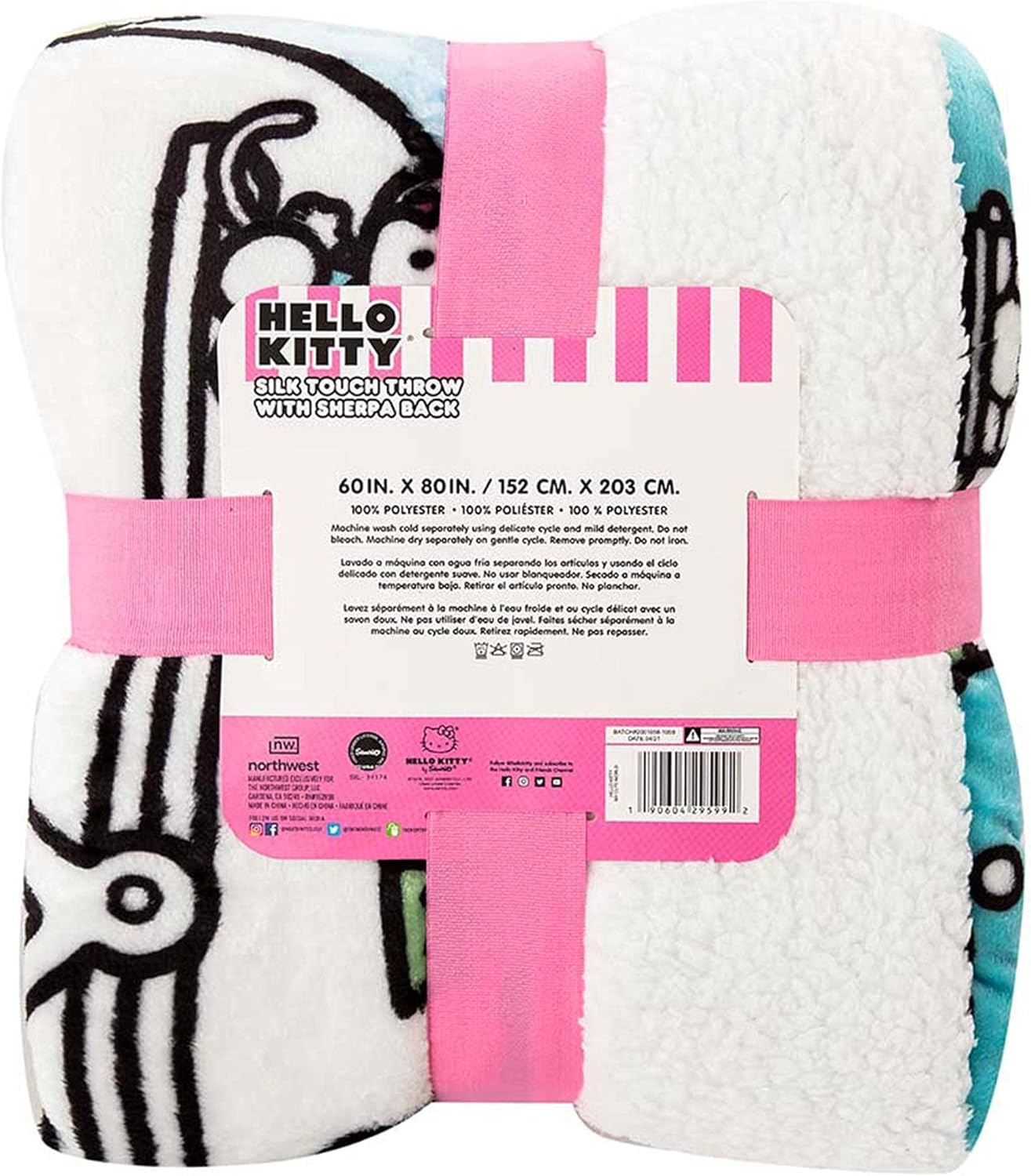 Northwest Hello Kitty Silk Touch Sherpa Throw Blanket, 60" x 80", My Cute World