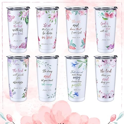 Miniatura 4 de Mifoci 8 vasos cristianos para mujer, regalos de 20 onzas, vaso religioso de acero inoxidable con tapa y pajita, tazas de café cristianas