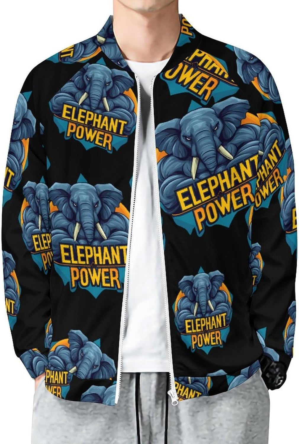 Elephant Power Bomber Jacket Men Lightweight Causal Flight Windbreaker Track Jacket Shirt