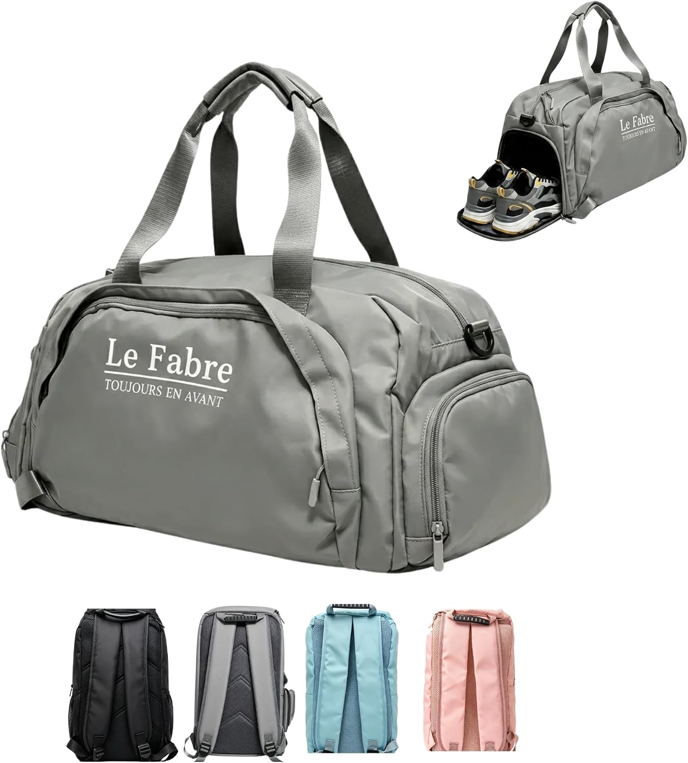 Gym Bag with Shoe Compartment, 18.5” 30 Litres Lightweight Nylon Gym Duffel Bag for Men & Women, Spacious Workout & Travel Sports Bag Dance Ballet Bags (Blue)