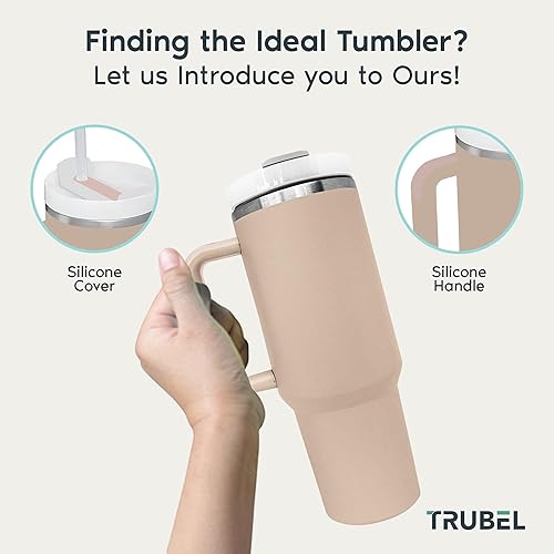 Miniatura 7 de Vaso de 40 onzas con asa y tapa con pajilla, vaso aislado, simple, reutilizable, de acero inoxidable, taza de café moderna de viaje, apta para