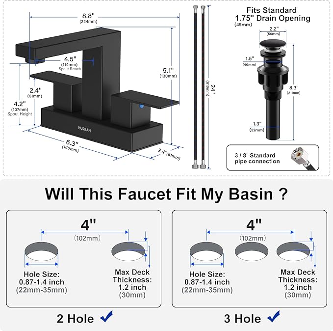Grifería Lavamanos 3 Huecos Negro Mate miniatura 3