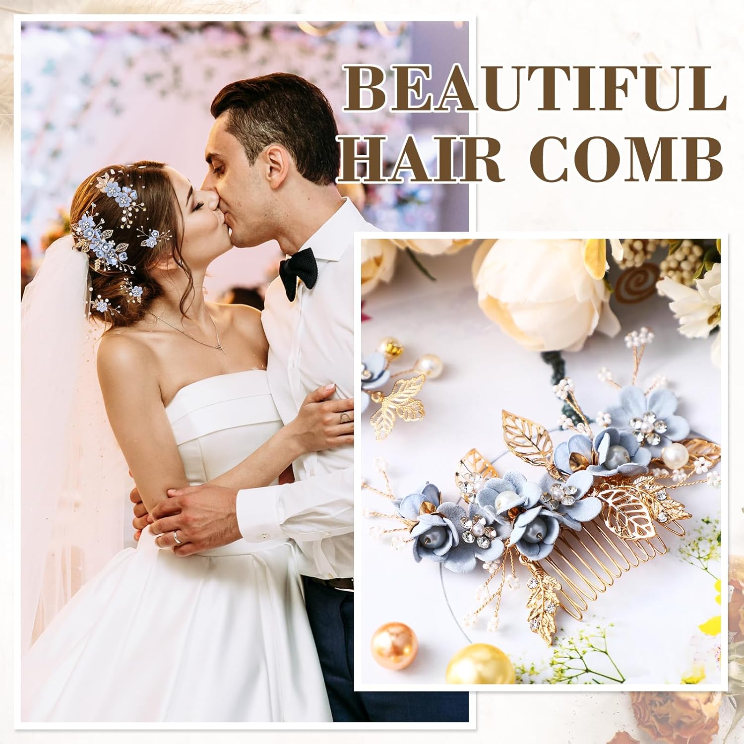 Yeshone 5 Pieces Wedding Hair Comb Bridal Hair Pins Crystal Pearl Accessories Rhinestone Flower Piece for Wedding Bride Women(Light Blue,Fresh Style) - Image 6