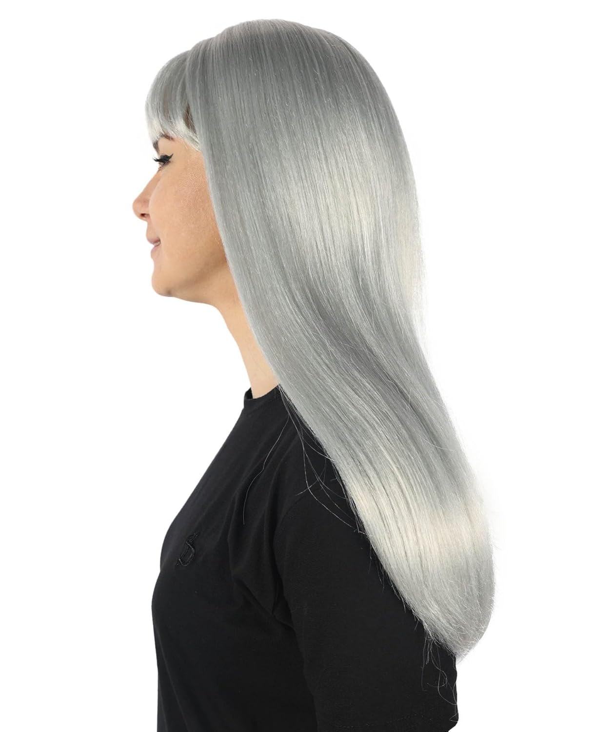 Long Blonde Straight Wig with Fringe for Women - Natural Look Costume Hairpiece for Cosplay, Halloween & Themed Events | Smooth Synthetic Hair with Soft Face Framing Layers - Grey
