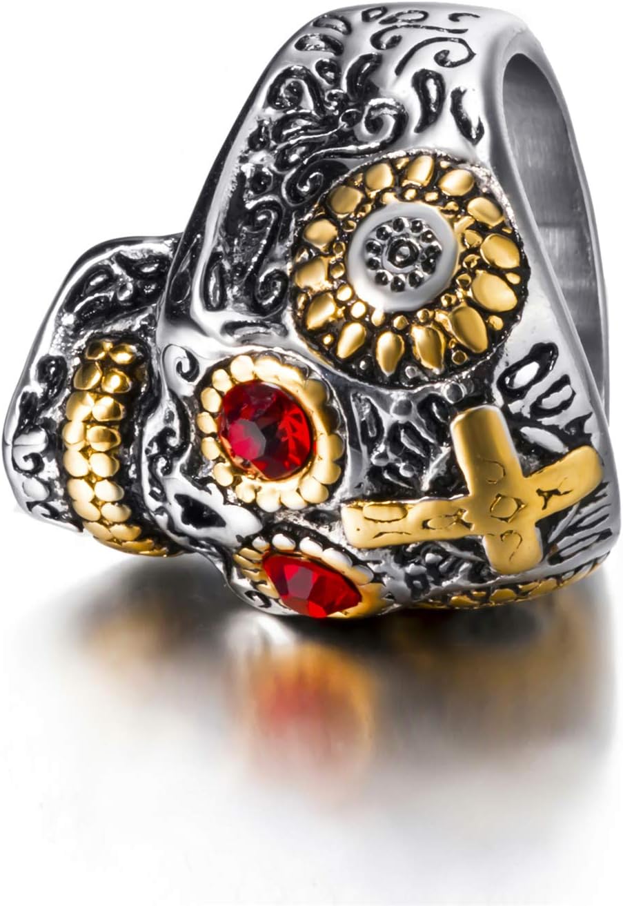 Vintage Ring Stainless Steel Gothic Skull Rings for Men Red/blue CZ Eye Silver Gold Skeleton Cocktail Party Biker Ring Size 8-13 - Image 3