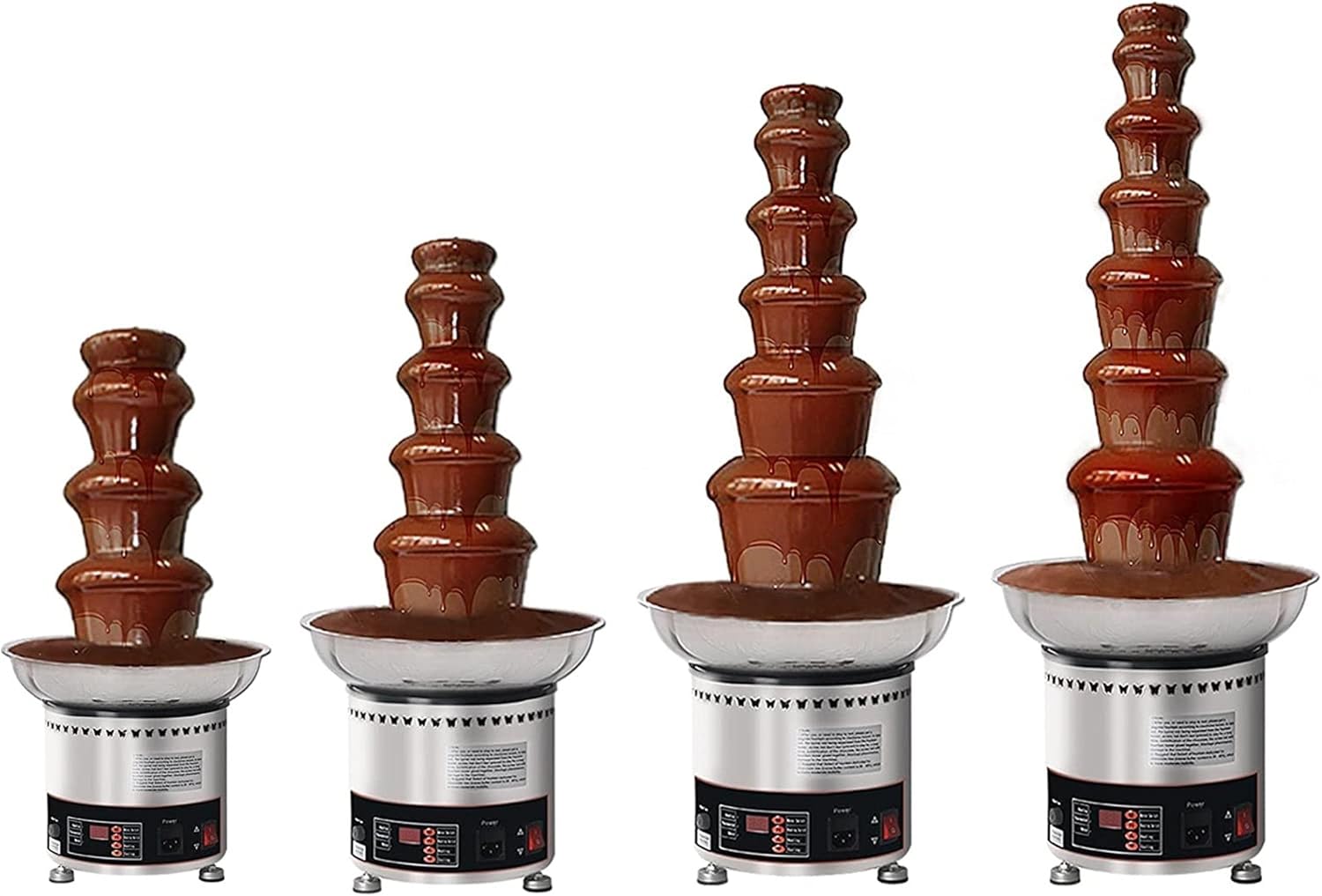 4/5/6/7 Tiers Chocolate Fountain Fondue, Electric Melting Machine Set 304 Stainless Steel for Nacho Cheese, BBQ Sauce, Ranch, Liqueurs, Silver