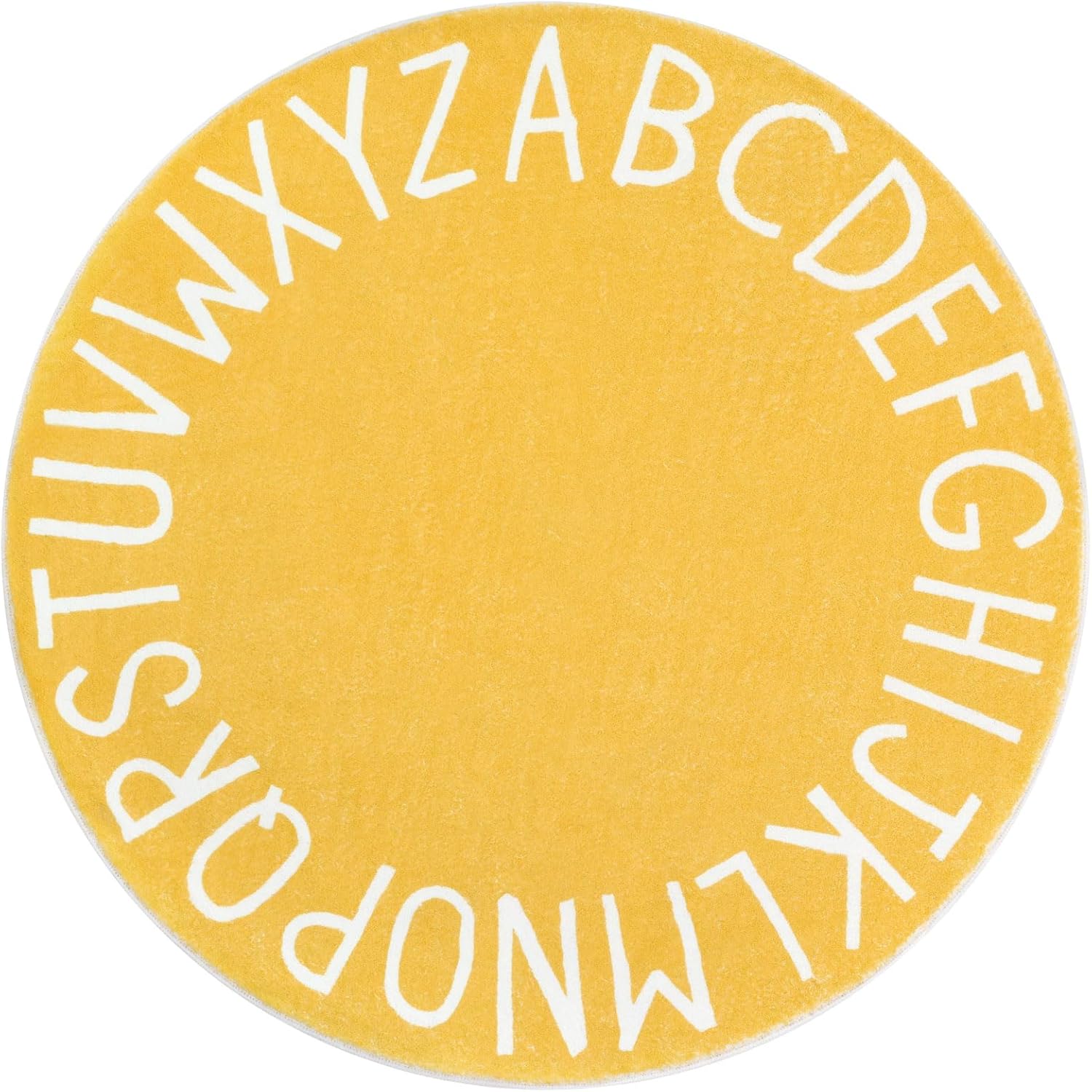 Topotdor Round Kids Play Rug Alphabet Nursery Area Rug Extra Large Soft Crawling Play Mat for Children Toddlers Bedroom (47 inch, Yellow) 3'11" (Round) Yellow