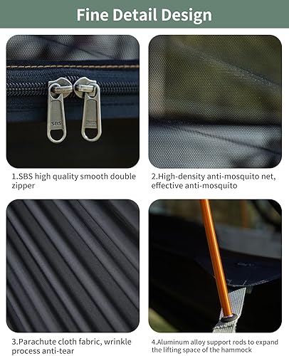 Miniatura 8 de Tienda de campaña para acampar con mosquitera y sombrilla, extra grande para 2 personas, hamacas colgantes ligeras, correas de árbol, tienda de