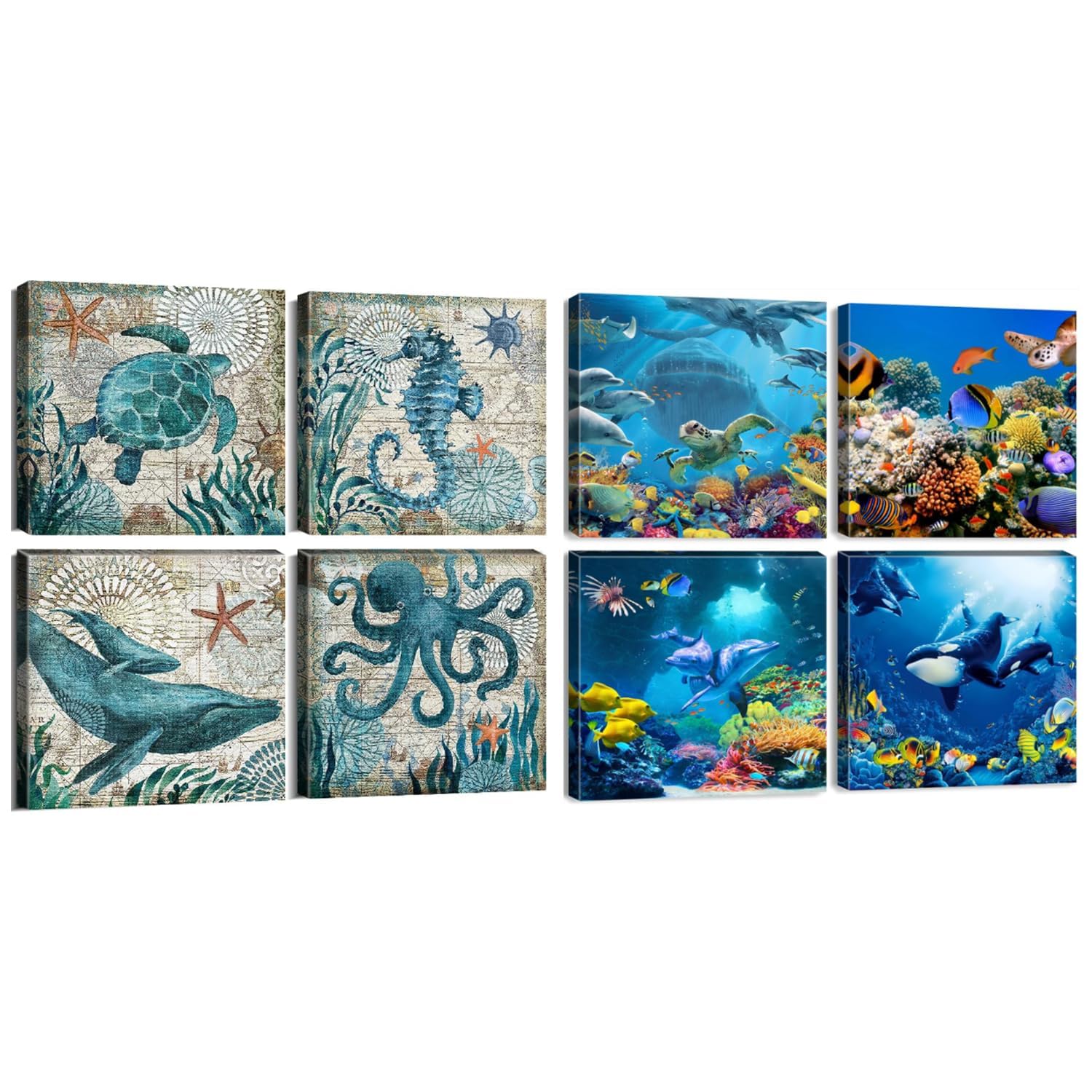 YOOOAHU Bathroom Wall Art Blue Ocean Sea Turtle Wall Decor and Coastal Beach Pictures Canvas Prints12x12