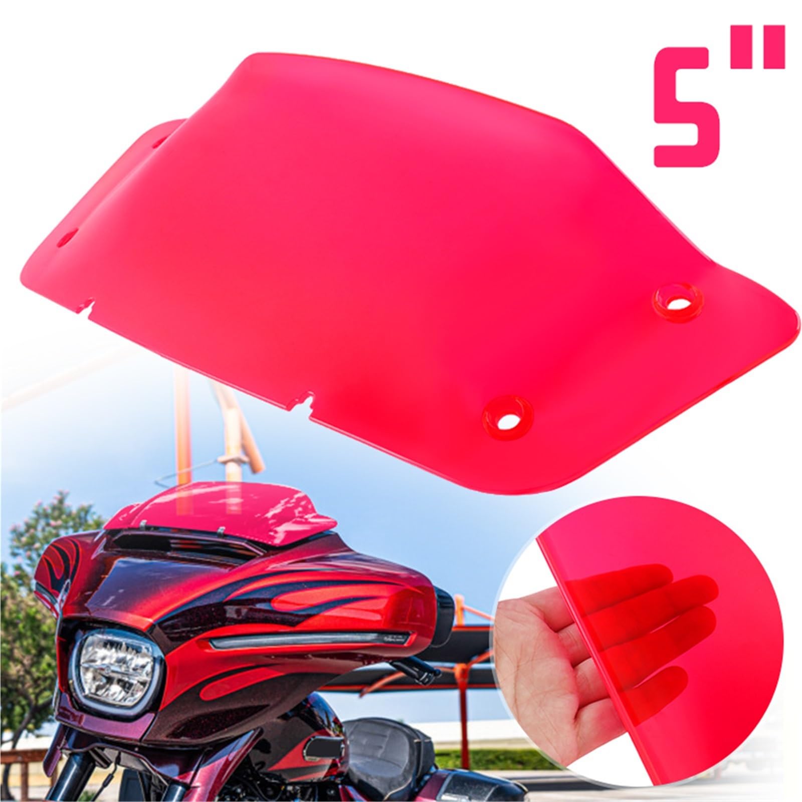 5 "Moto Parabrezza Rosso Carenatura Superiore Per Harley Touring CVO Street Glide FLHX FLHXSE 2023 2024
